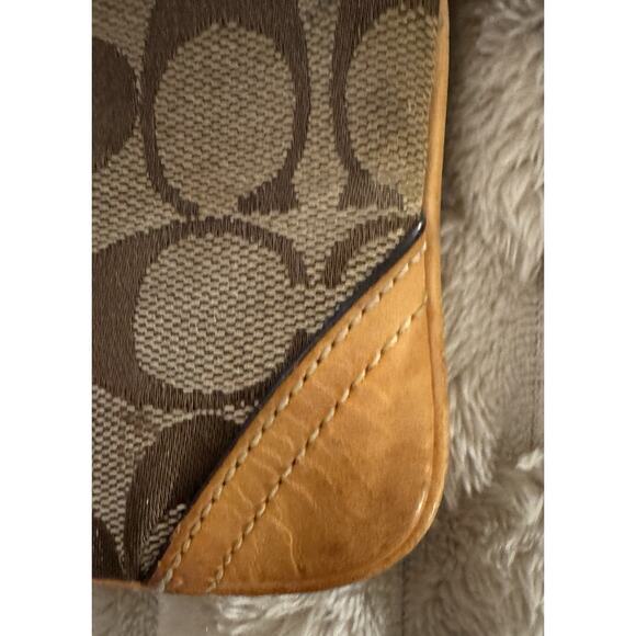 Coach Signature Brown Leather Corner Zip Wristlet - Picture 6 of 7